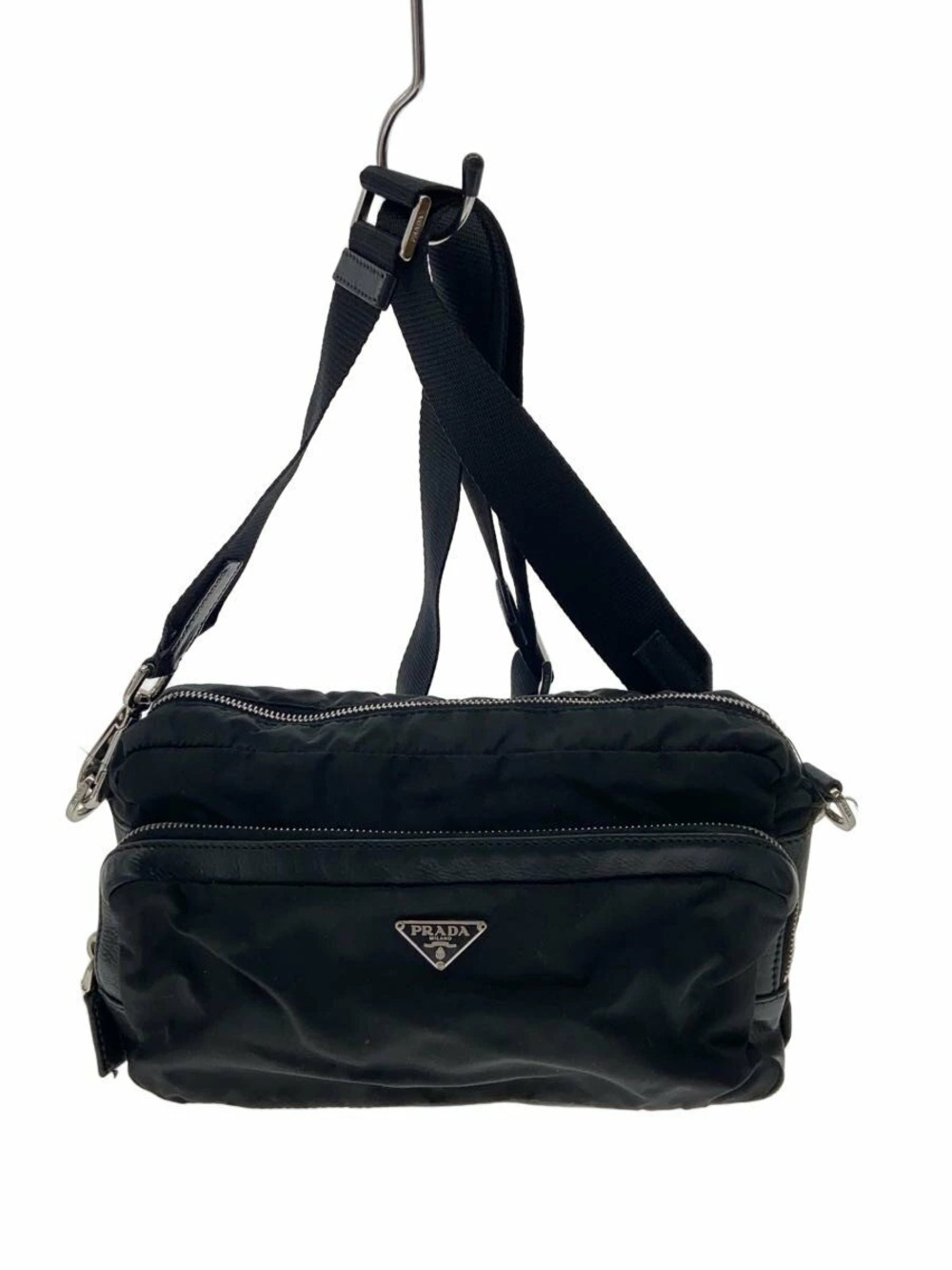 Prada Logo Plate Nero Black Shoulder Bag Black
